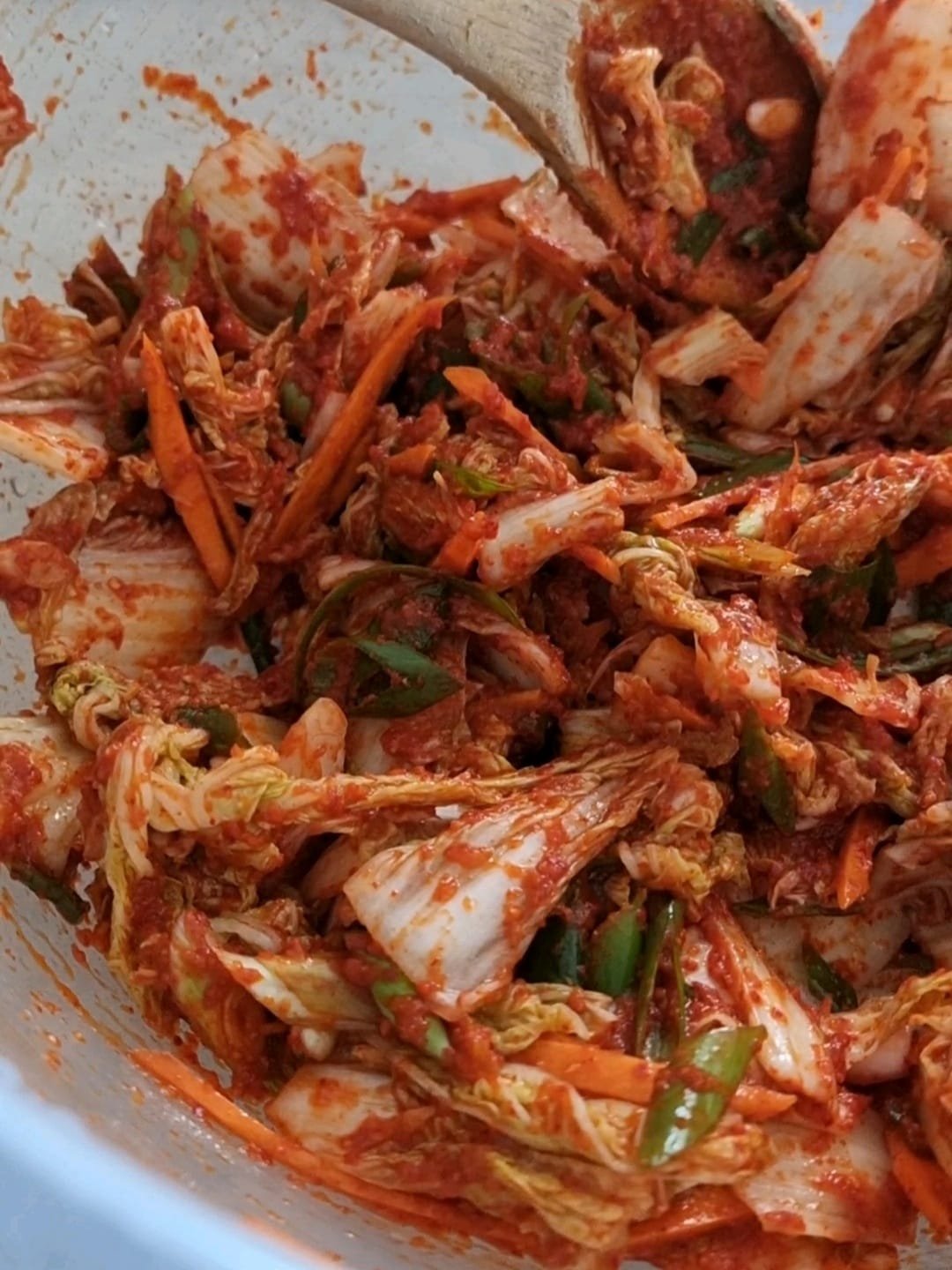 add the sliced cabbage to the rest of the vegetables. Your Kimchi is basically reday