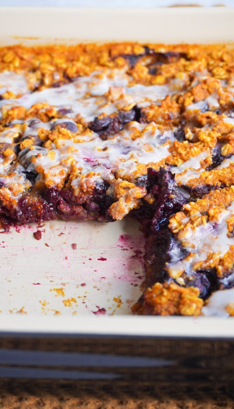 A tasty slice of blueberry pumpkin baked oatmeal that fills you up for the most part of your day.