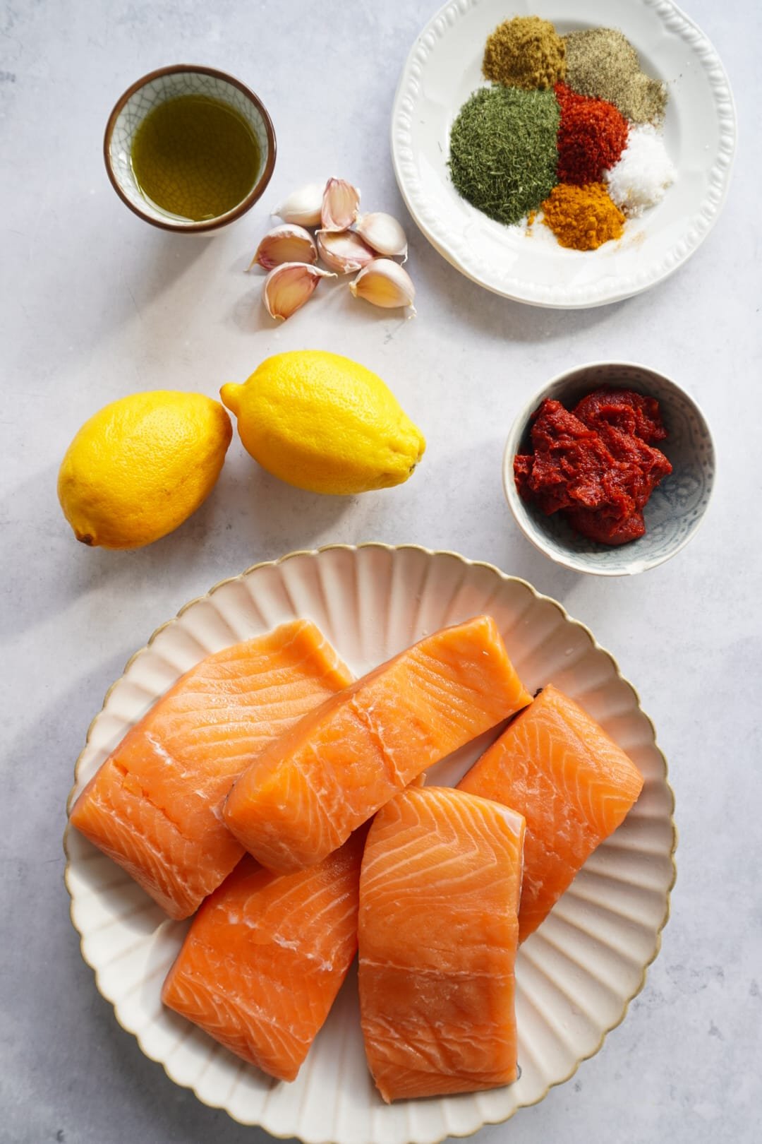 The ingredients you need to make your Sweet Pepper and Dill Salmon with Buttery Dill Rice.