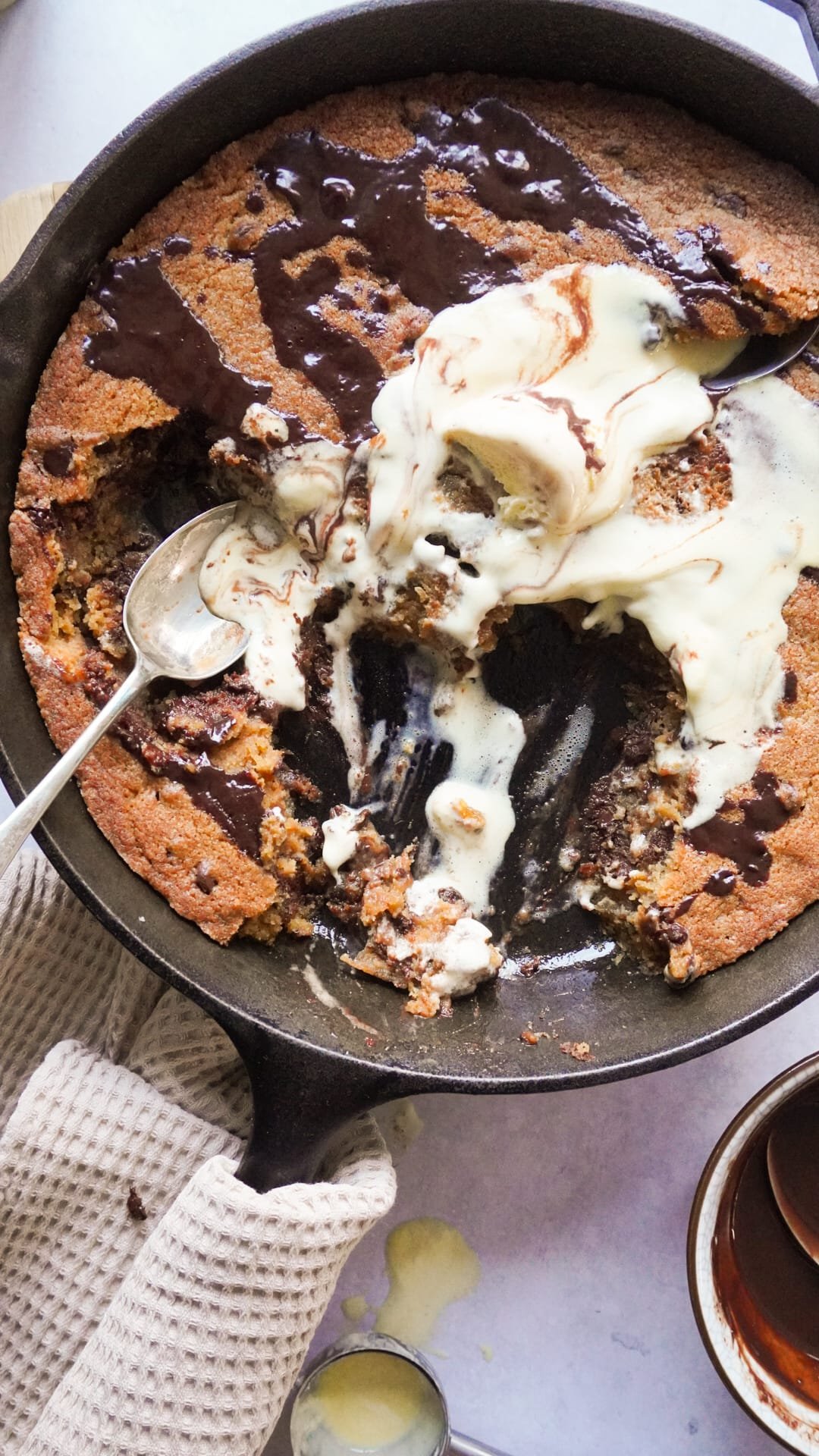 Chocolate chip skillet served with ice cream