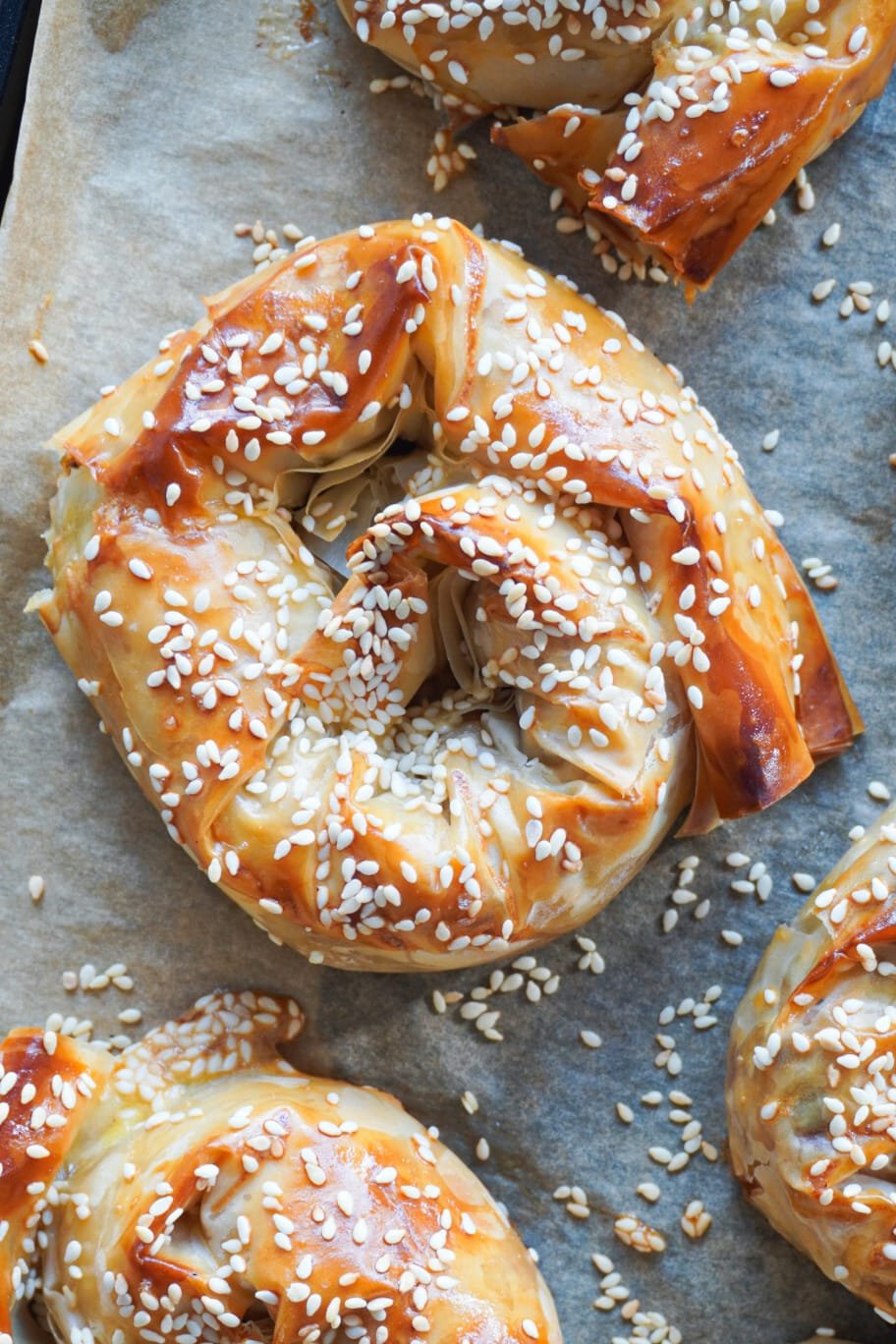 Traditionally Rolled Turkish Borek with  sesame sprinkled on top
