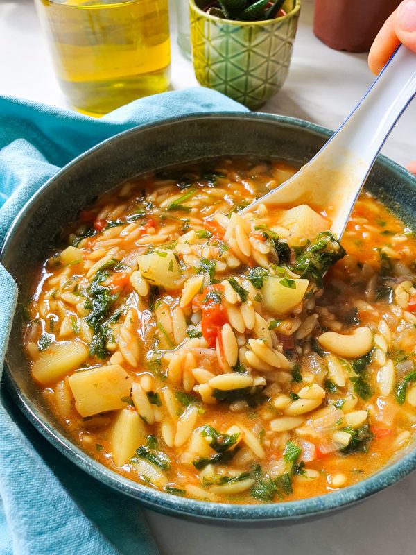 Caramelised Red Onion and Cherry Tomato Orzo Soup (Birds Tongue Soup
