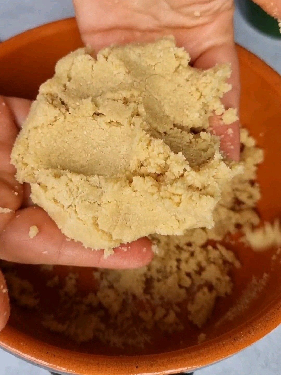 The perfect consistency for almond flour, peanut butter, and ghee mixture.