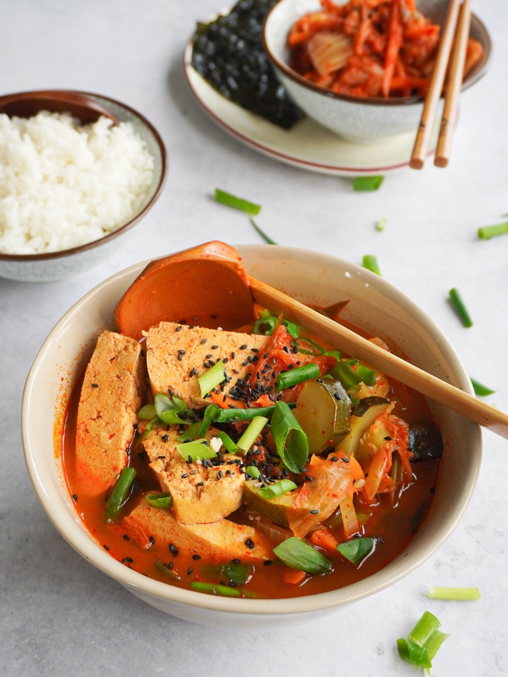 A vegan friendly Kimchi Jjigae is very hard to come by! This bowl has a mix of tasty, healthy ingredients, all vegan friendly.