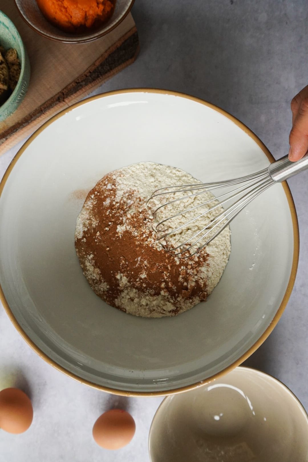 Then, mix all your dry ingredients together, separately, in a big bowl.