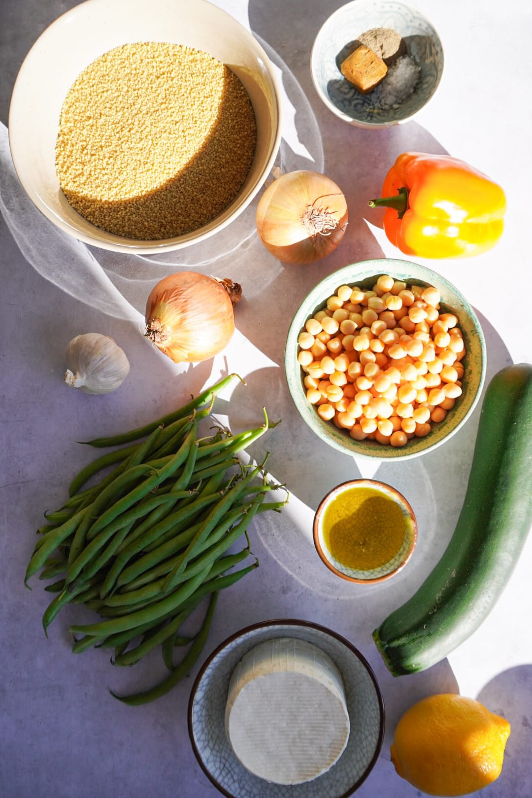 The ingredients needed for your roast vegetable couscous salad