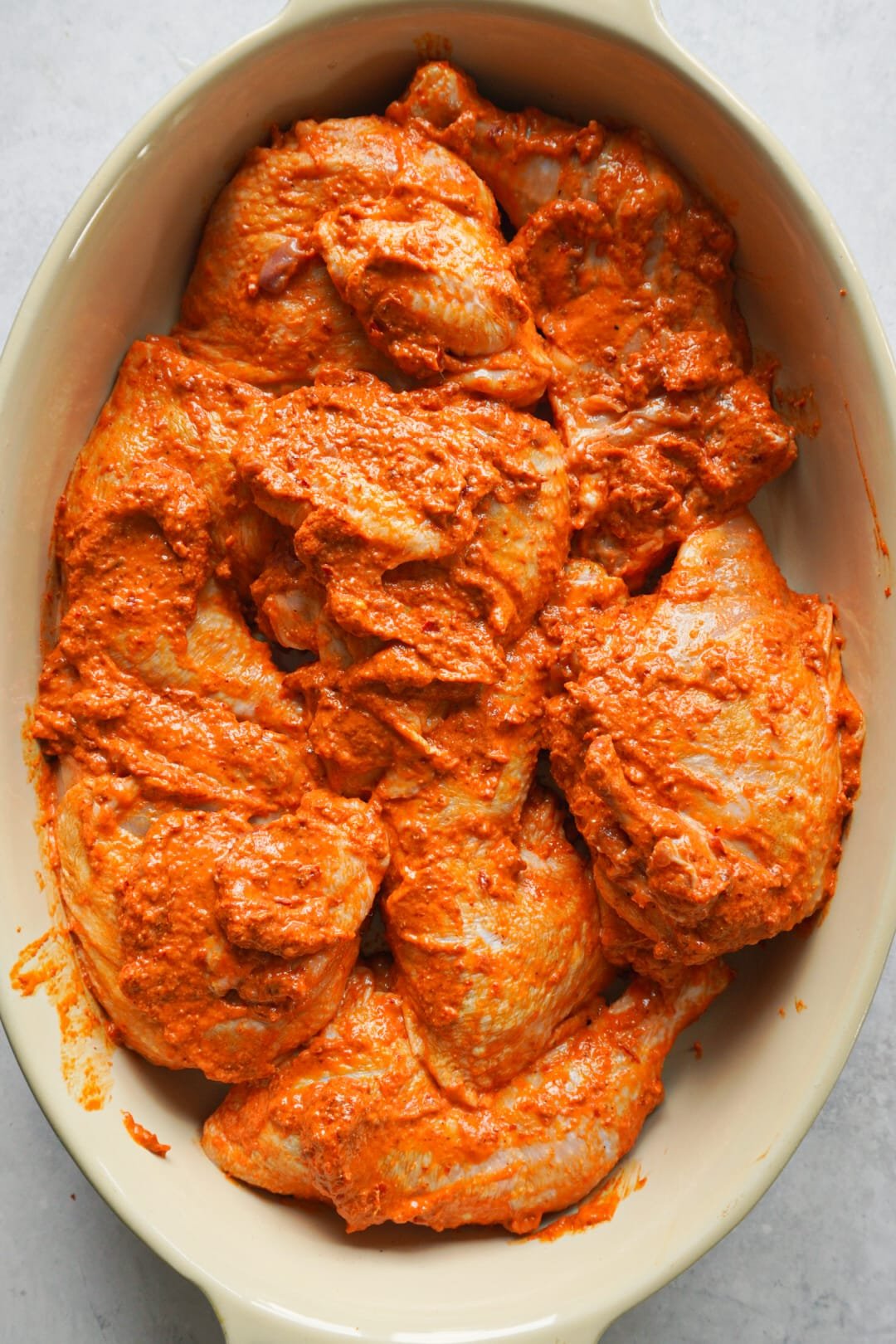 For the chicken mixture, mix together all the ingredients into a paste and massage into the chicken pieces.  