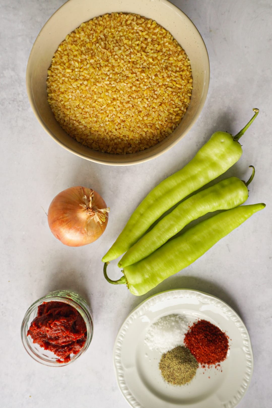 Ingredients needed to make Turkish Bulgur Pilaf