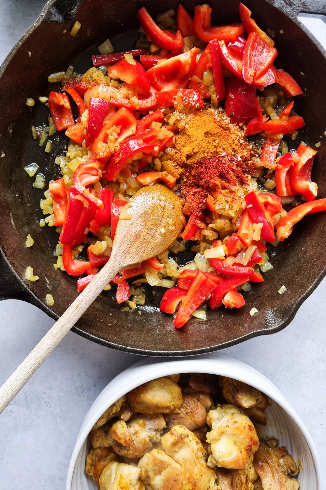 Saute the vegetables and add the spices