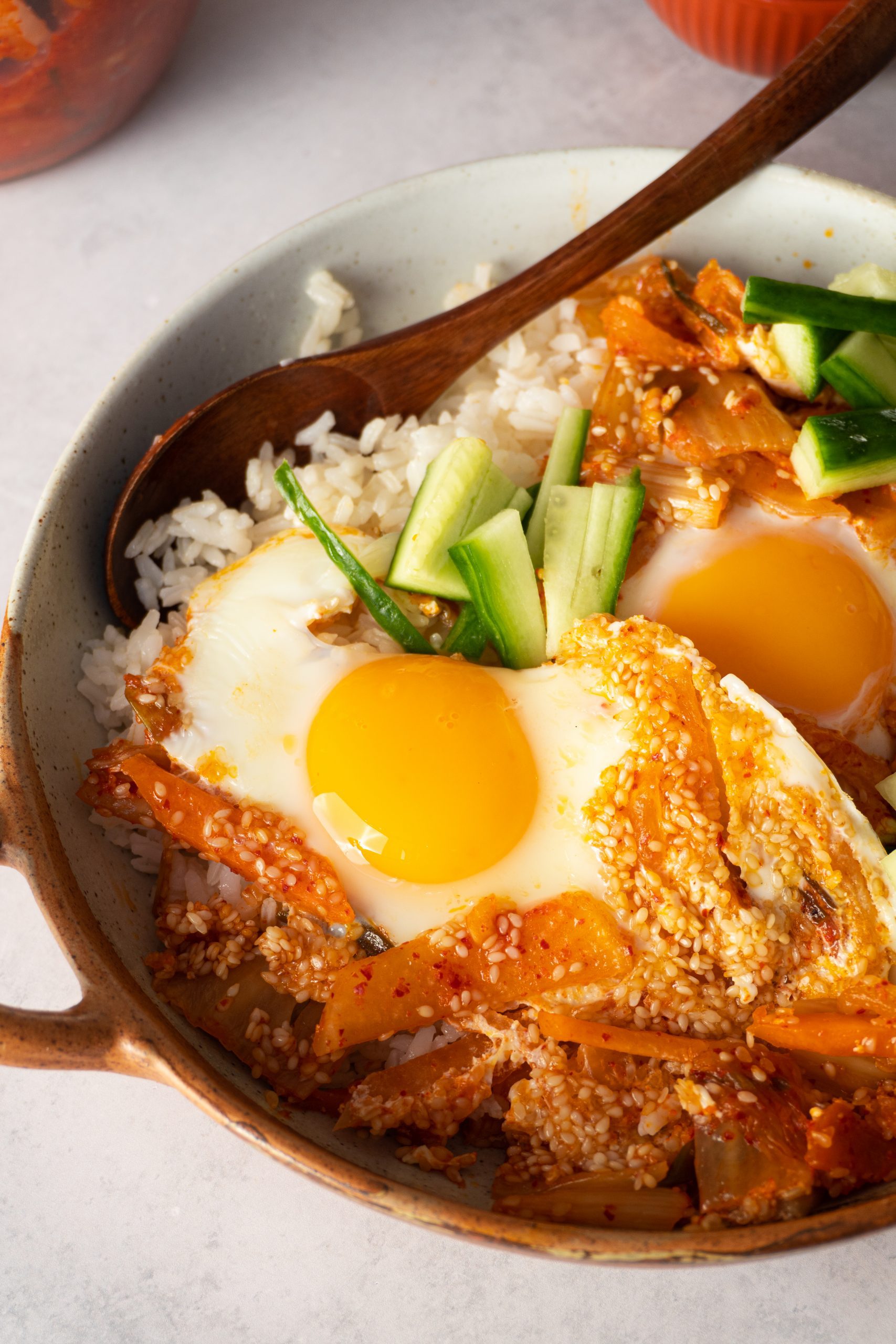 Kimchi Fried Eggs With Rice - PEANUTSWIRLS