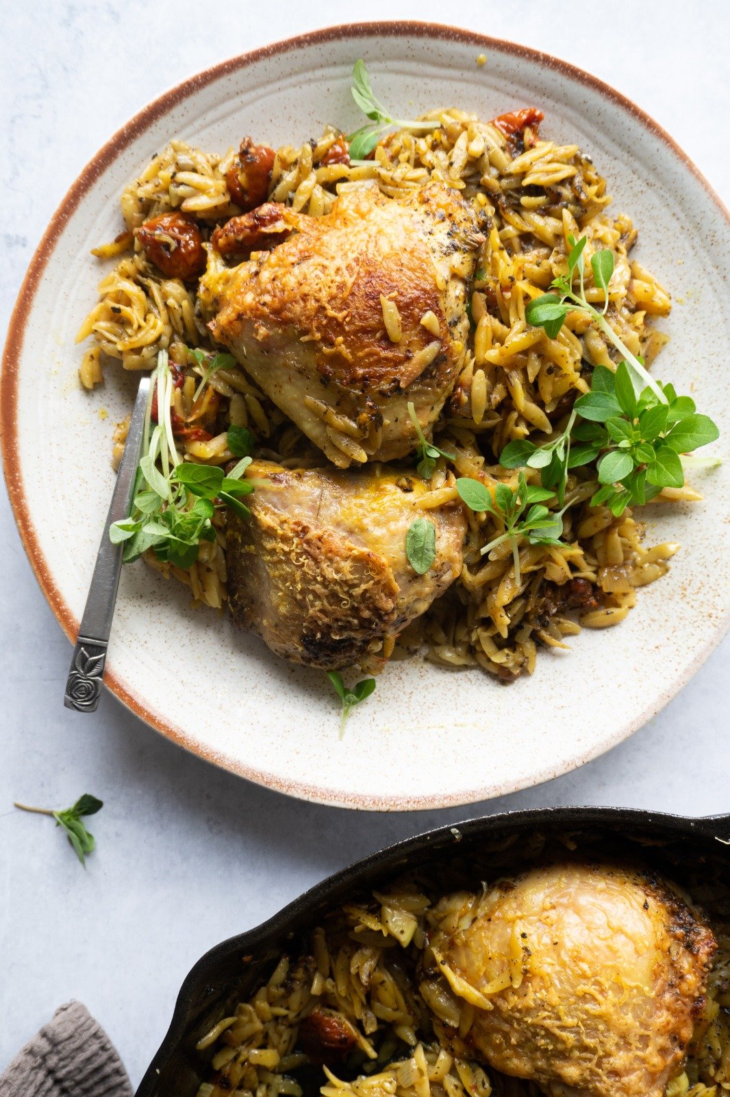 Easy to make One Pot Sundried Tomato Chicken and Orzo, perfect for a weekday or weeknight.
