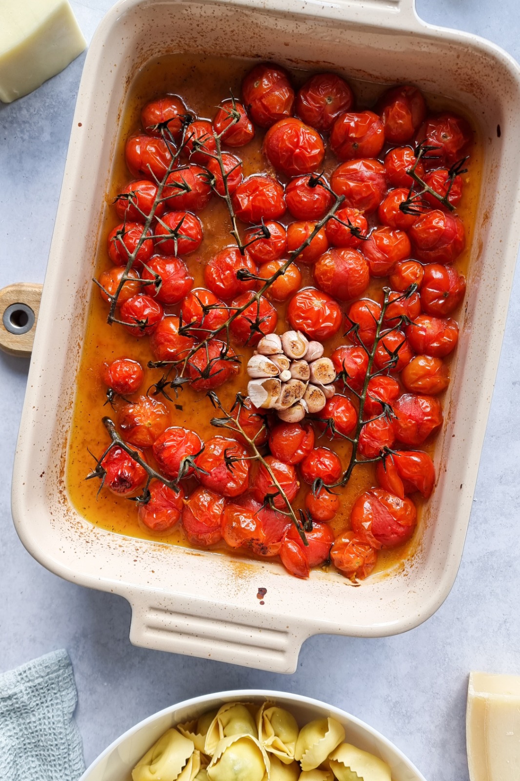 Roasting the tomatoes and garlic for added flavour. 