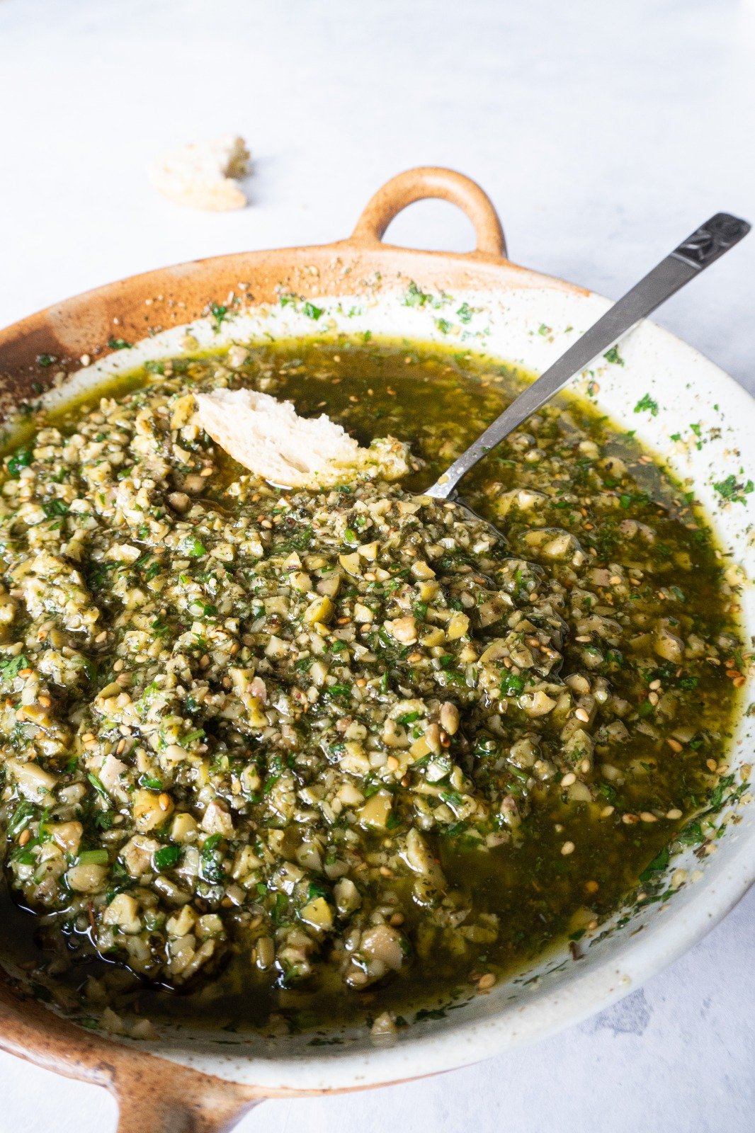 This Zaatar Olive Walnut Dipping Oil is perfect and ideal for breakfast, lunch or dinner.